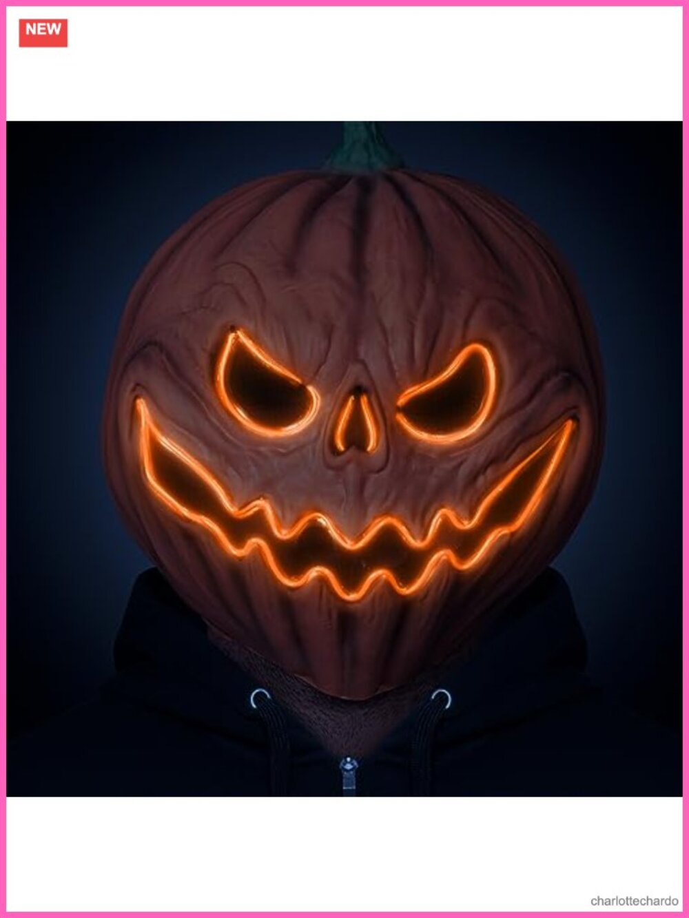 LED Light Up Pumpkin Head Mask Latex Jack o Lantern Halloween Adult Costume